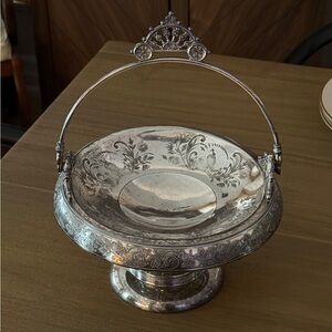 Vintage Silver Plated Pedestal Basket with Handle
